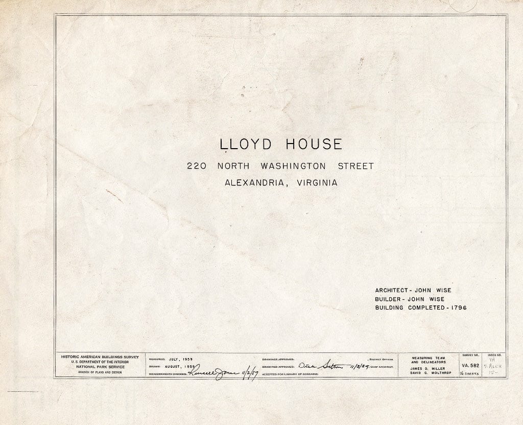Blueprint HABS VA,7-Alex,15- (Sheet 0 of 16) - Wise-Hooe-Lloyd House, 220 North Washington Street, Alexandria, Independent City, VA