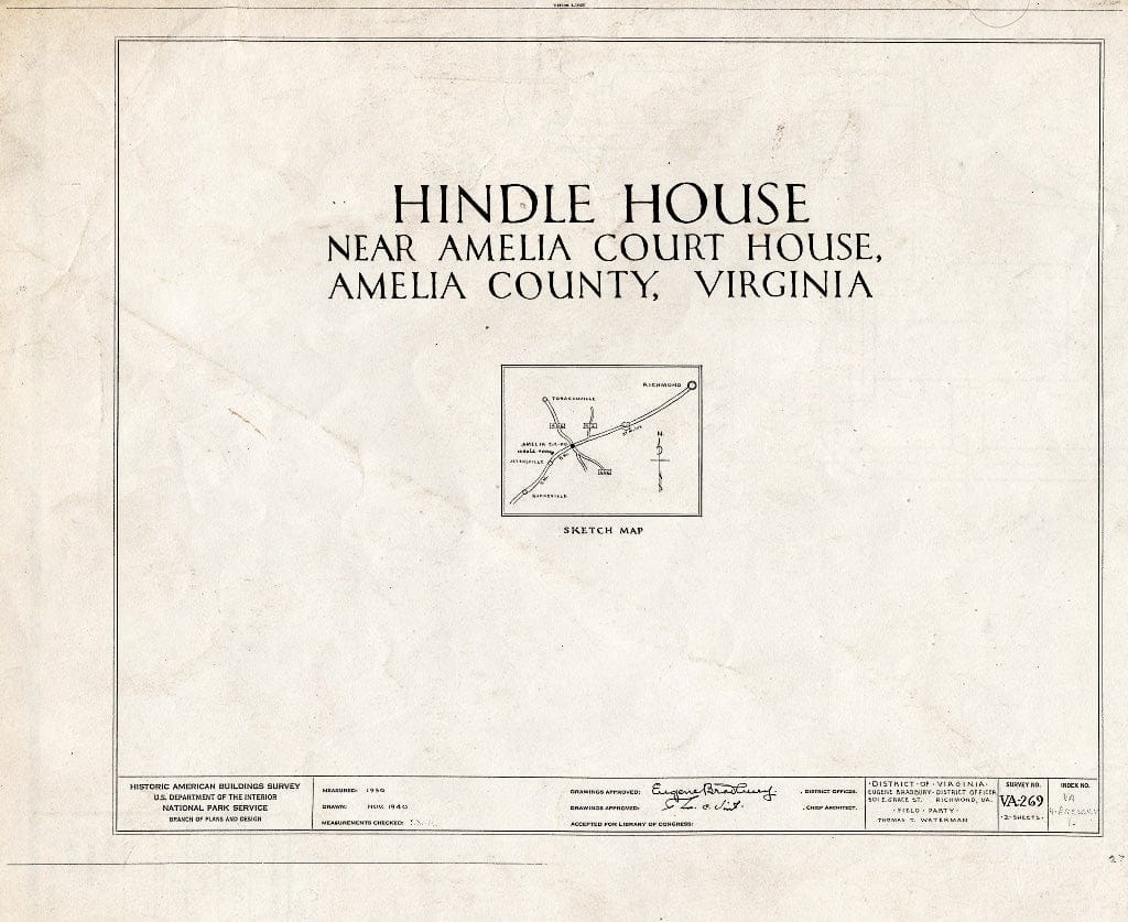 Blueprint HABS VA,4-AMELCH.V,1- (Sheet 0 of 2) - Woodlands, Amelia Courthouse Vicinity, Amelia Court House, Amelia County, VA