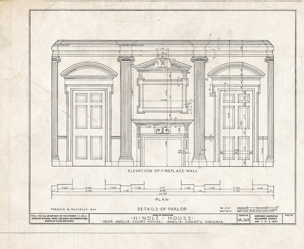 Blueprint HABS VA,4-AMELCH.V,1- (Sheet 1 of 2) - Woodlands, Amelia Courthouse Vicinity, Amelia Court House, Amelia County, VA
