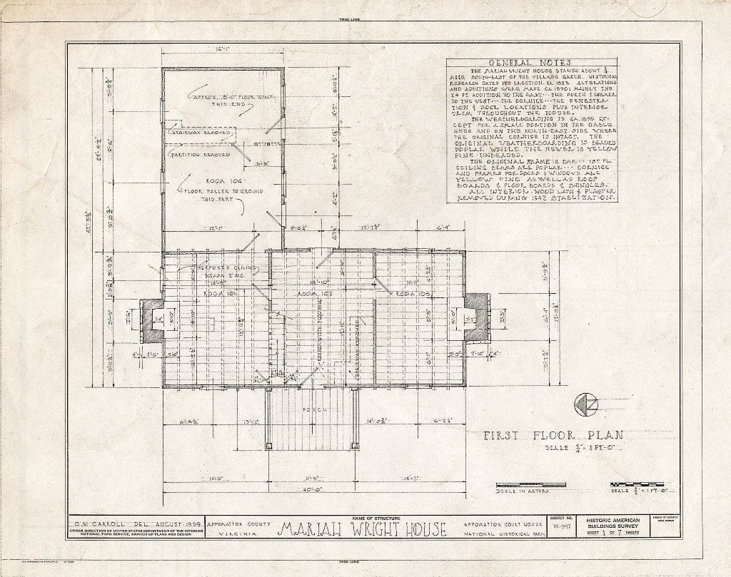 Blueprint HABS VA,6-APPO,7- (Sheet 1 of 7) - Mariah Wright House, Bocock & Back Lanes, Appomattox, Appomattox County, VA