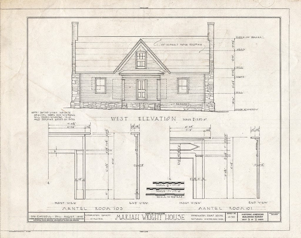Blueprint HABS VA,6-APPO,7- (Sheet 3 of 7) - Mariah Wright House, Bocock & Back Lanes, Appomattox, Appomattox County, VA