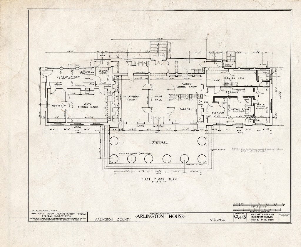 Blueprint HABS VA,7-ARL,1- (Sheet 2 of 18) - Arlington House, Lee Drive, Arlington National Cemetery, Arlington, Arlington County, VA