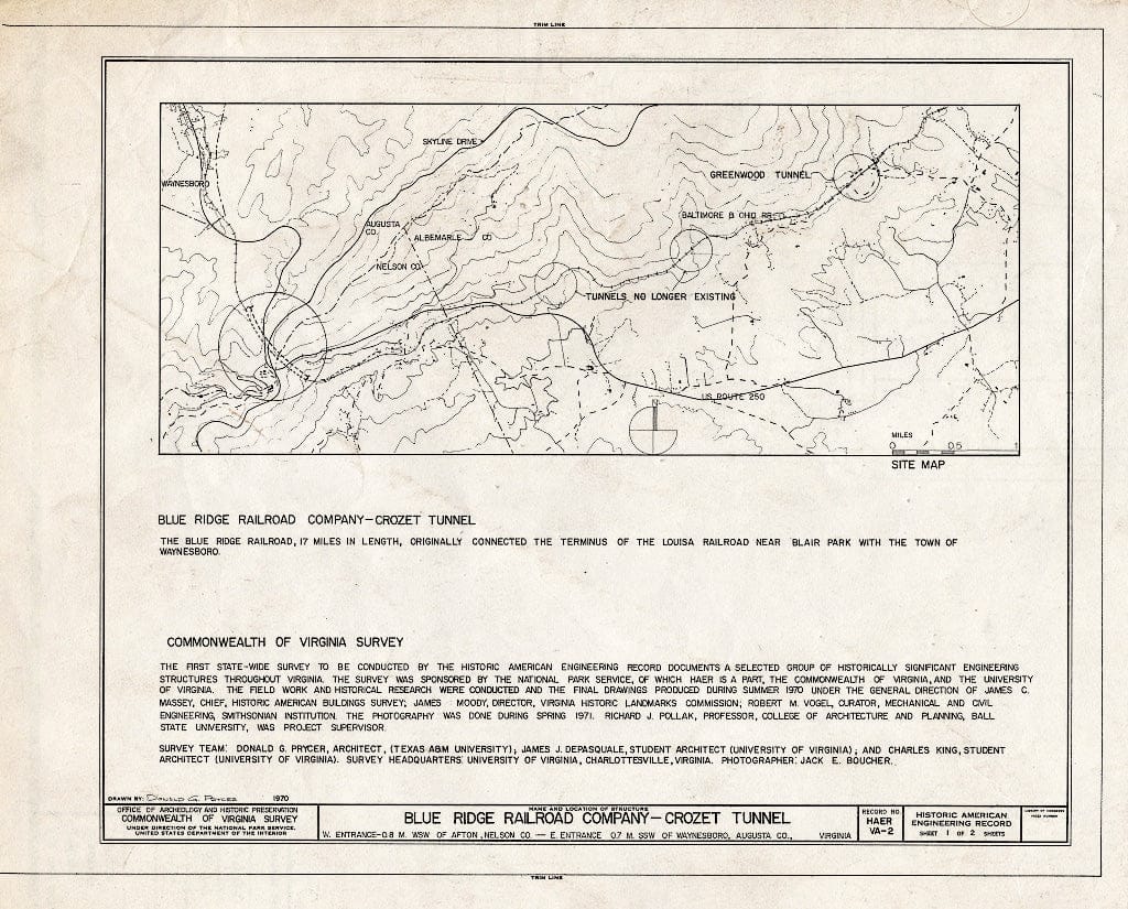 Blueprint HAER VA,63-AFT.V,1- (Sheet 1 of 2) - Blue Ridge Railroad, Blue Ridge Tunnel, U.S. Route 250 at Rockfish Gap, Afton, Nelson County, VA