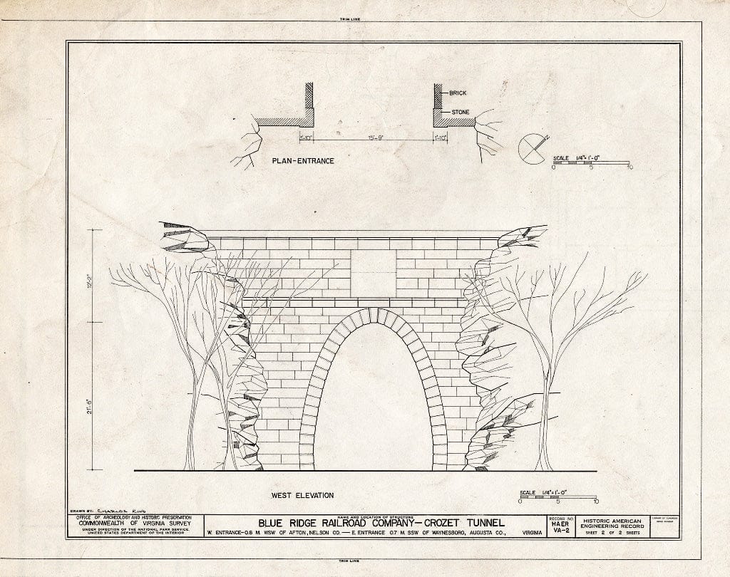 Blueprint HAER VA,63-AFT.V,1- (Sheet 2 of 2) - Blue Ridge Railroad, Blue Ridge Tunnel, U.S. Route 250 at Rockfish Gap, Afton, Nelson County, VA