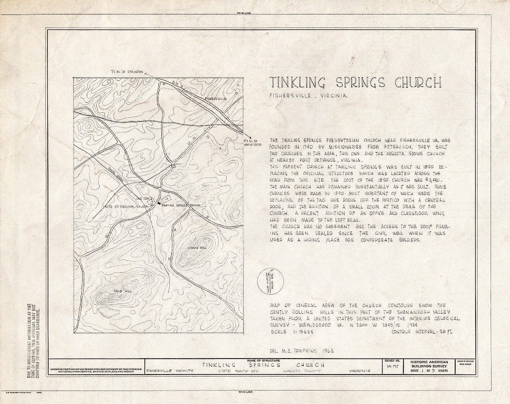Blueprint HABS VA,8-Fish.V,1- (Sheet 1 of 5) - Tinkling Springs Church, State Route 608, Fishersville, Augusta County, VA