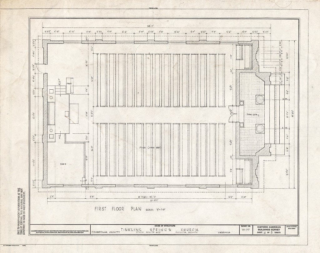 Blueprint HABS VA,8-Fish.V,1- (Sheet 2 of 5) - Tinkling Springs Church, State Route 608, Fishersville, Augusta County, VA