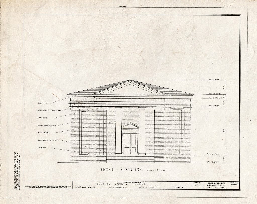 Blueprint HABS VA,8-Fish.V,1- (Sheet 3 of 5) - Tinkling Springs Church, State Route 608, Fishersville, Augusta County, VA