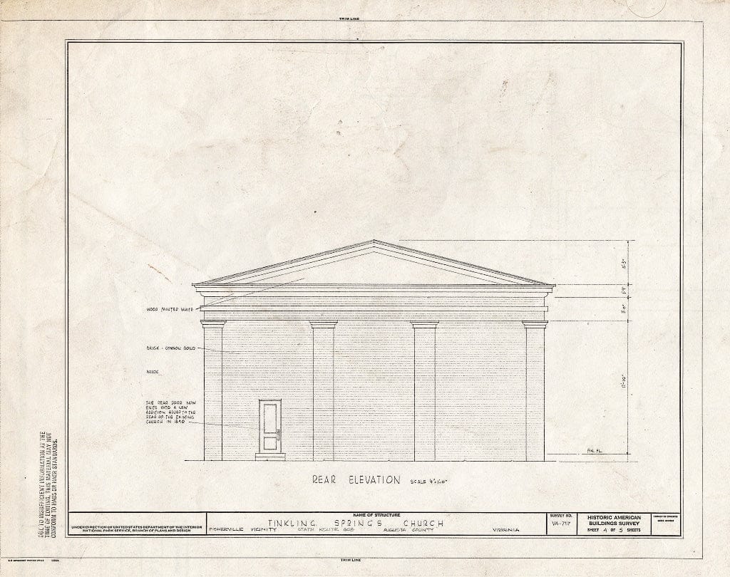 Blueprint HABS VA,8-Fish.V,1- (Sheet 4 of 5) - Tinkling Springs Church, State Route 608, Fishersville, Augusta County, VA