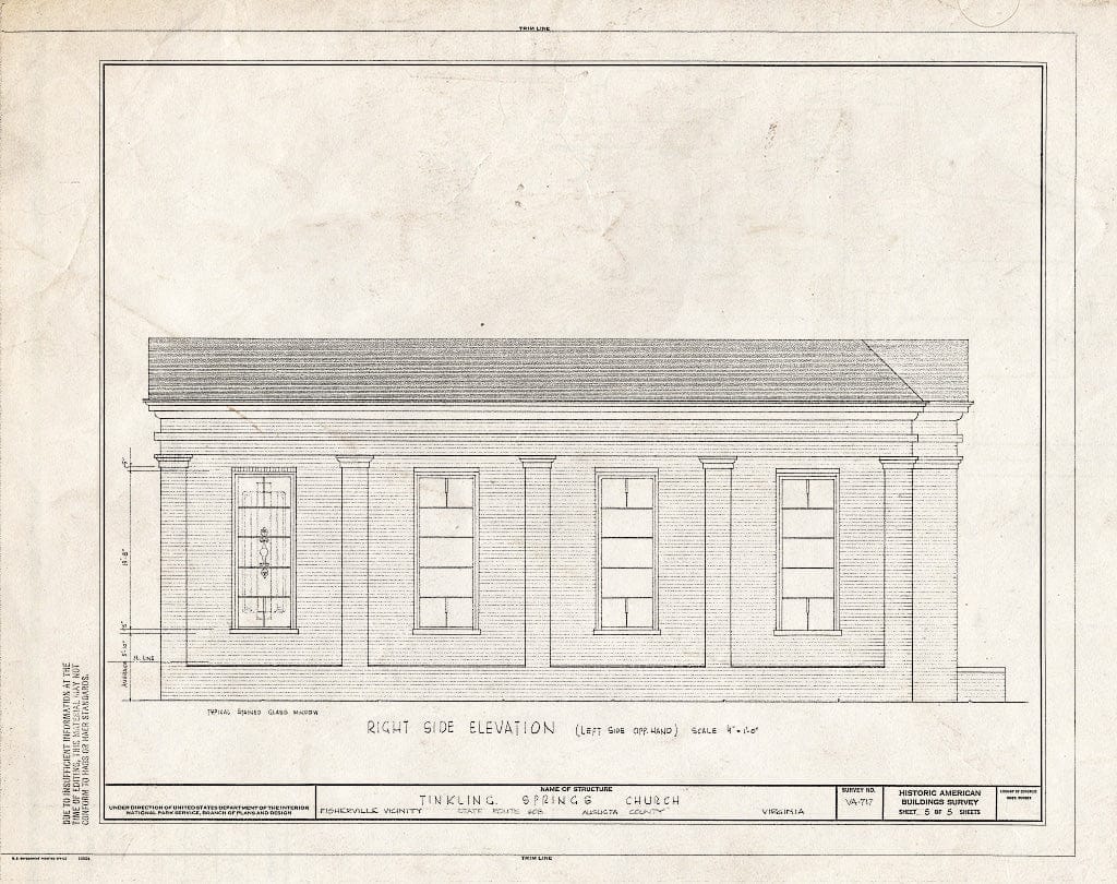 Blueprint HABS VA,8-Fish.V,1- (Sheet 5 of 5) - Tinkling Springs Church, State Route 608, Fishersville, Augusta County, VA