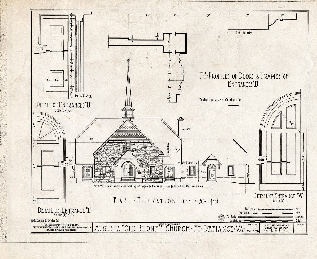Blueprint HABS VA,8-FORDEF,1- (Sheet 2 of 9) - Old Stone Church, U.S. Route 11, Fort Defiance, Augusta County, VA