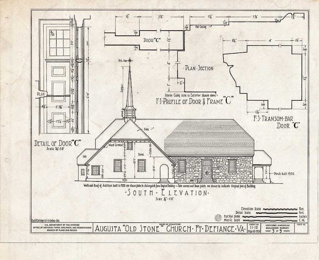 Blueprint HABS VA,8-FORDEF,1- (Sheet 3 of 9) - Old Stone Church, U.S. Route 11, Fort Defiance, Augusta County, VA
