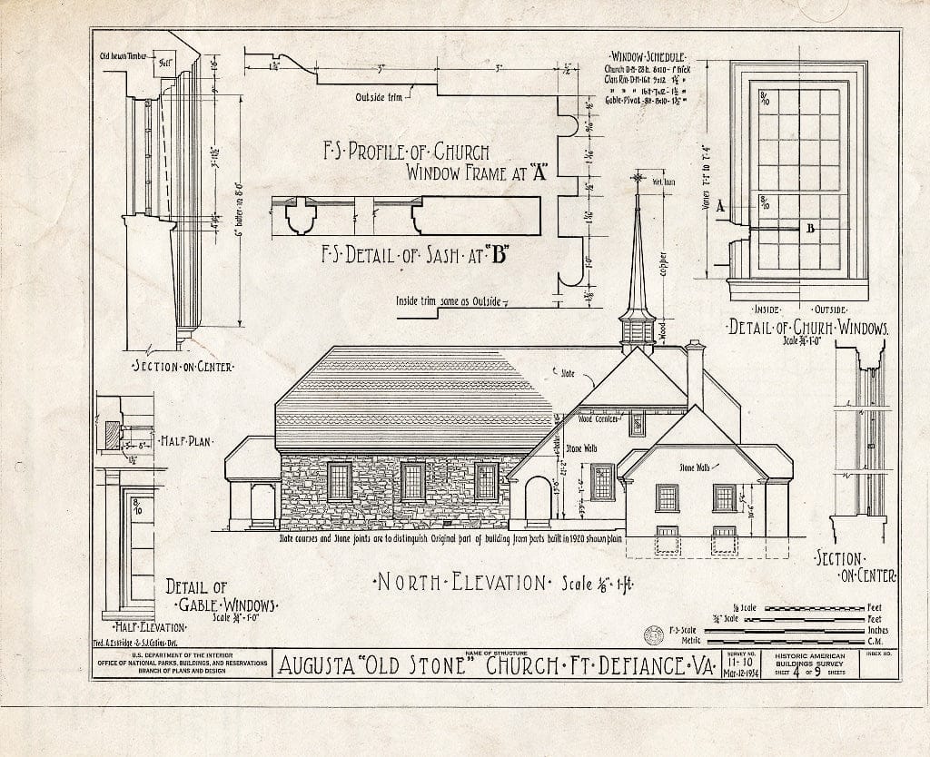 Blueprint HABS VA,8-FORDEF,1- (Sheet 4 of 9) - Old Stone Church, U.S. Route 11, Fort Defiance, Augusta County, VA