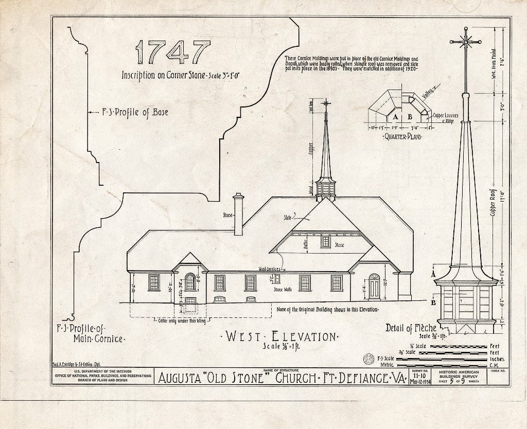 Blueprint HABS VA,8-FORDEF,1- (Sheet 5 of 9) - Old Stone Church, U.S. Route 11, Fort Defiance, Augusta County, VA