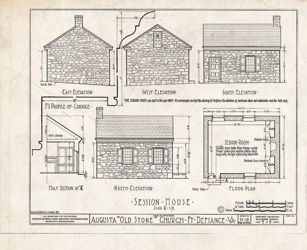 Blueprint HABS VA,8-FORDEF,1- (Sheet 7 of 9) - Old Stone Church, U.S. Route 11, Fort Defiance, Augusta County, VA