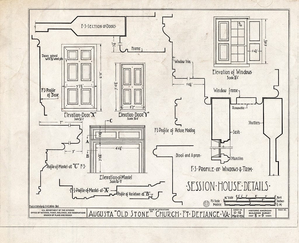 Blueprint HABS VA,8-FORDEF,1- (Sheet 8 of 9) - Old Stone Church, U.S. Route 11, Fort Defiance, Augusta County, VA