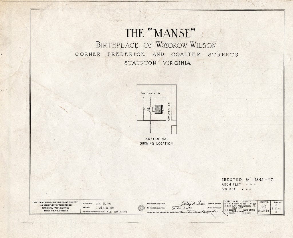 Blueprint HABS VA,8-STAU,2- (Sheet 0 of 8) - Manse, Frederick & Coalter Streets, Staunton, Staunton, VA