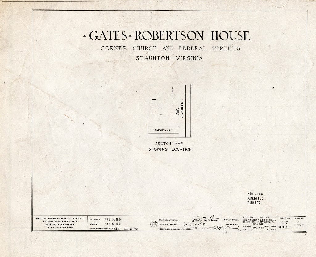 Blueprint HABS VA,8-STAU,1- (Sheet 0 of 1) - Stuart-Robertson House (Entrance Gates), 120 Church Street, Staunton, Staunton, VA