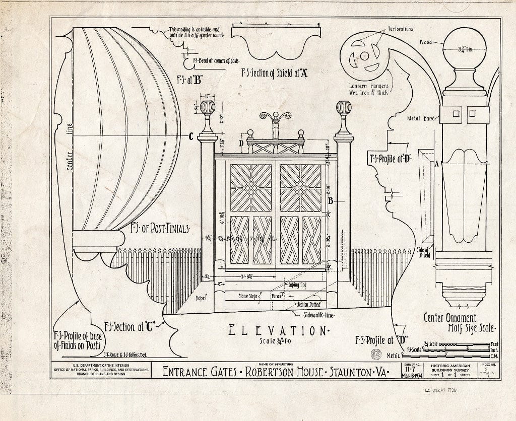 Blueprint HABS VA,8-STAU,1- (Sheet 1 of 1) - Stuart-Robertson House (Entrance Gates), 120 Church Street, Staunton, Staunton, VA