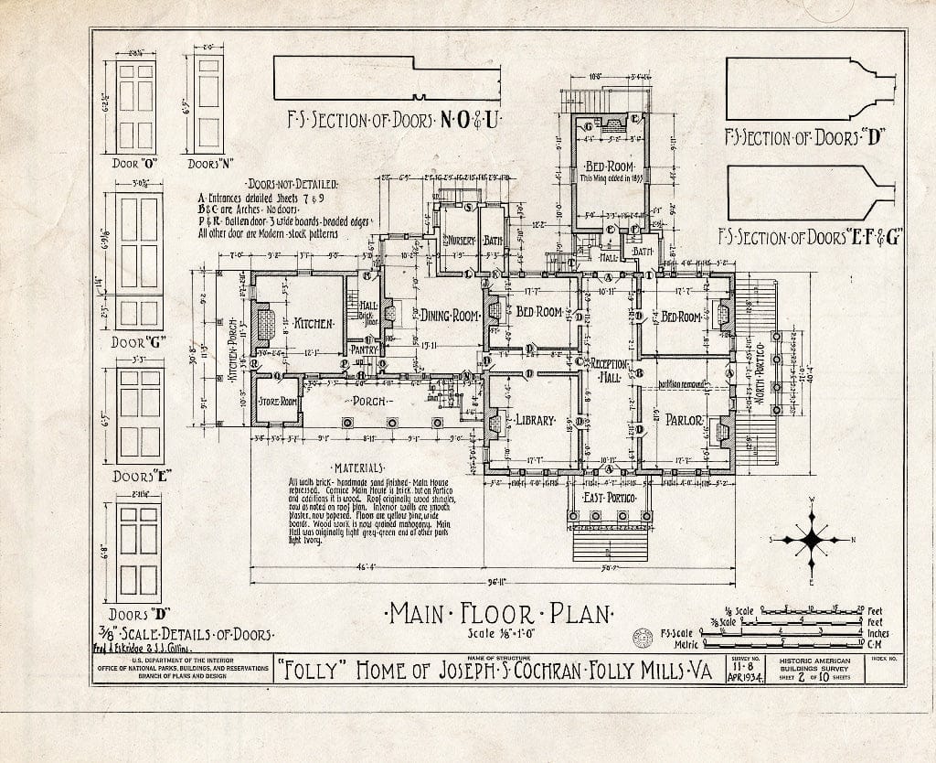 Blueprint HABS VA,8-STAU.V,1- (Sheet 2 of 10) - Folly Farm, Folly Mills Creek, Staunton, Staunton, VA