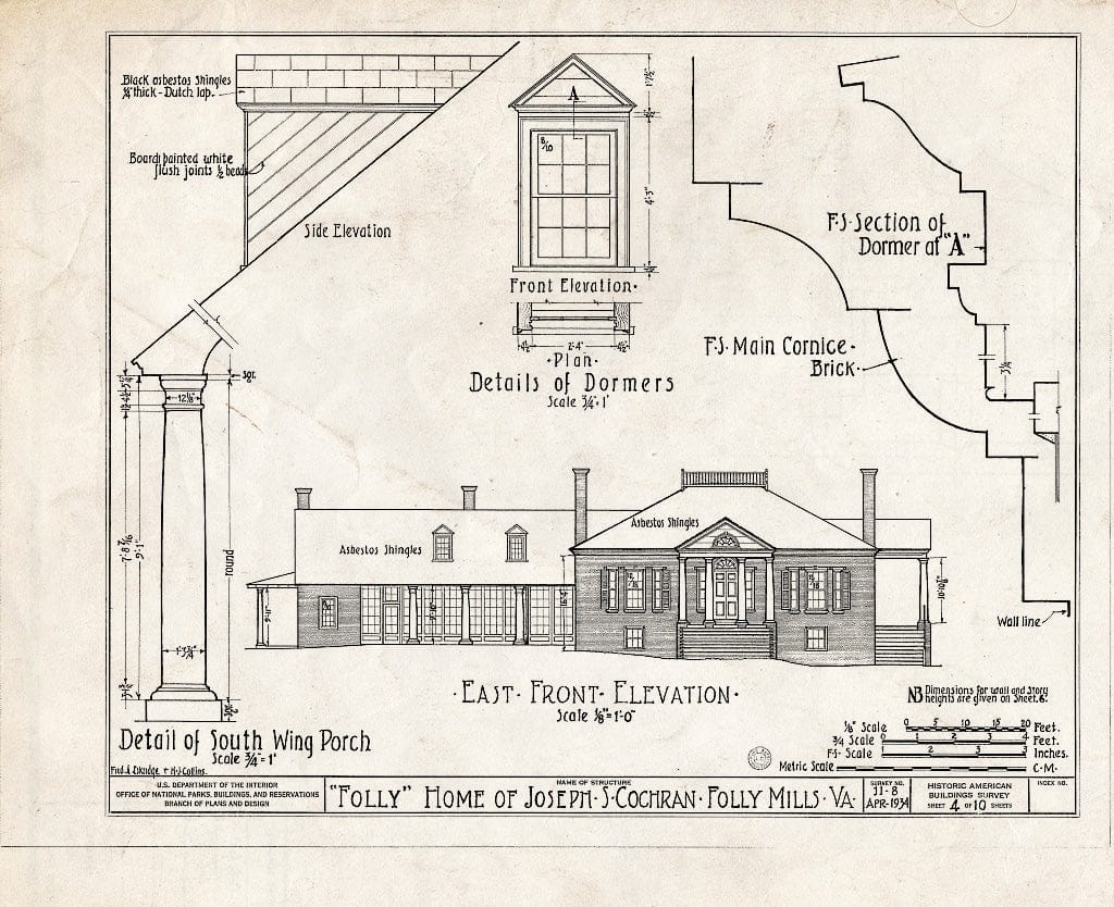 Blueprint HABS VA,8-STAU.V,1- (Sheet 4 of 10) - Folly Farm, Folly Mills Creek, Staunton, Staunton, VA