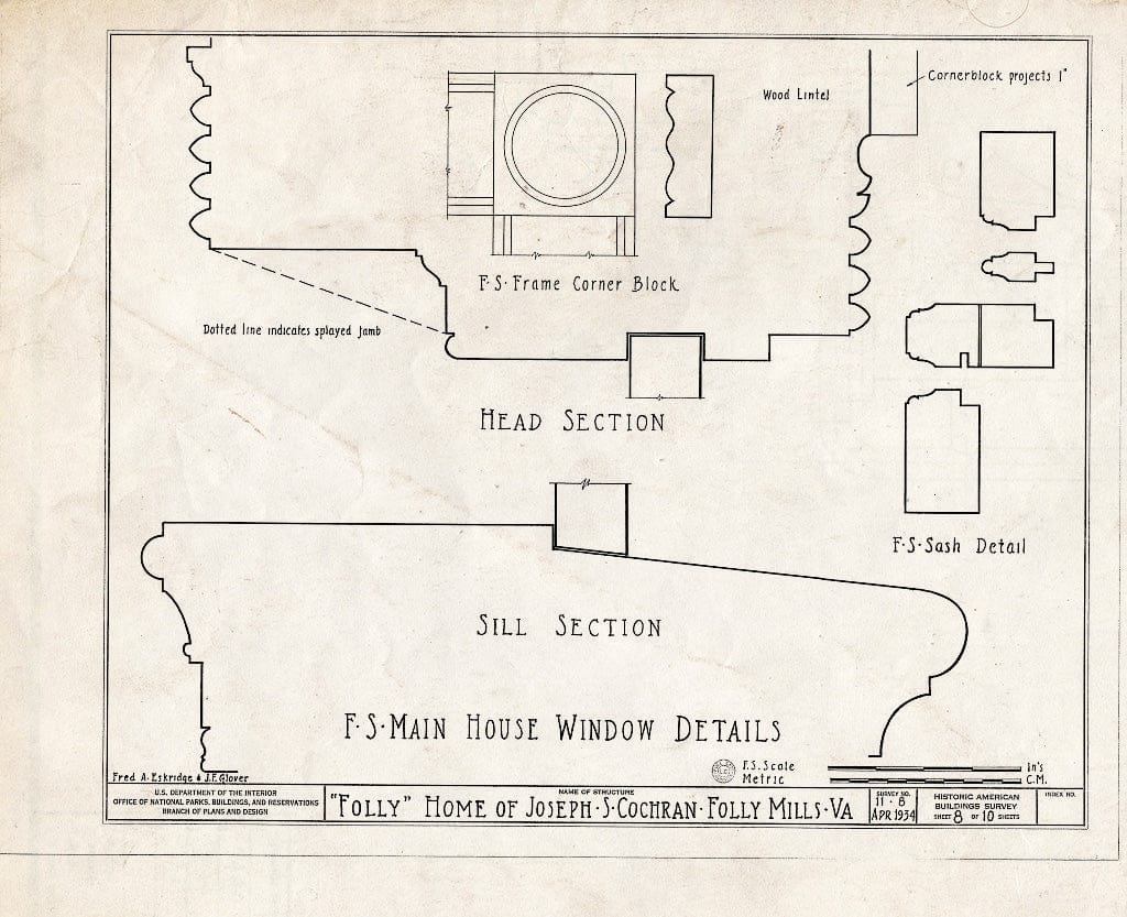 Blueprint HABS VA,8-STAU.V,1- (Sheet 8 of 10) - Folly Farm, Folly Mills Creek, Staunton, Staunton, VA