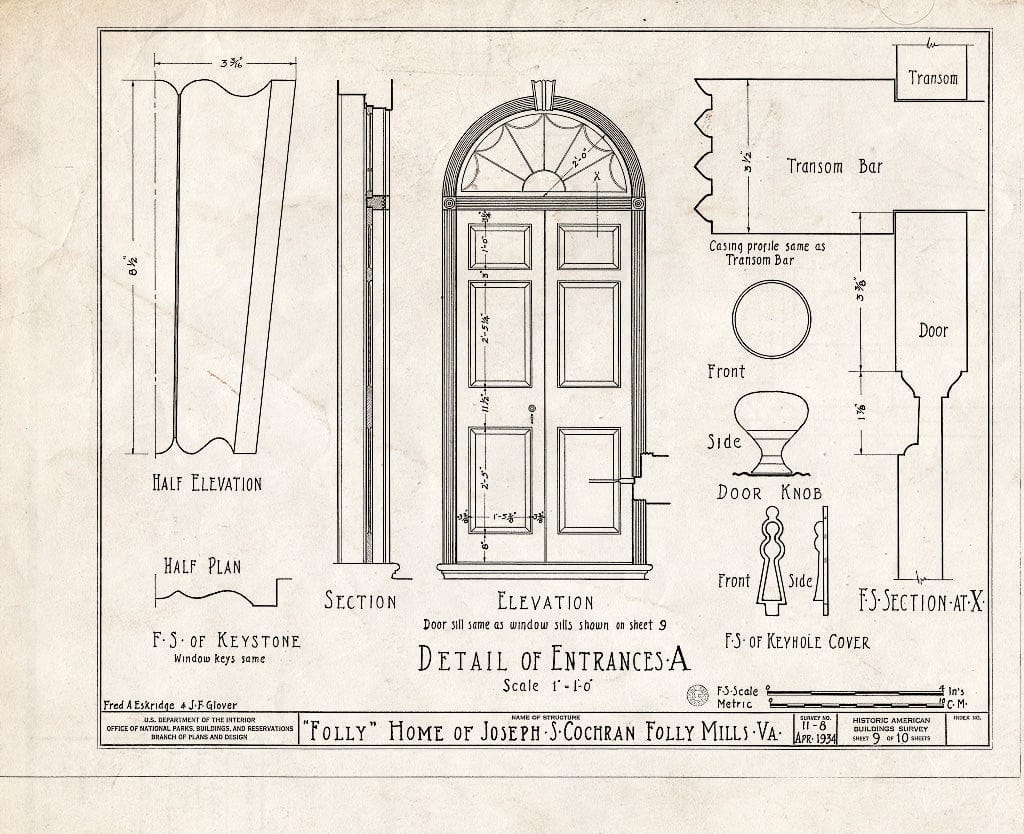 Blueprint HABS VA,8-STAU.V,1- (Sheet 9 of 10) - Folly Farm, Folly Mills Creek, Staunton, Staunton, VA