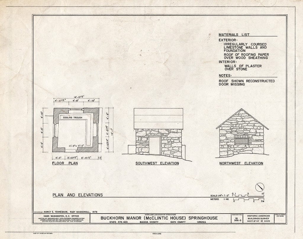 Blueprint HABS VA,9-BACO.V,1B- (Sheet 1 of 1) - Buckhorn Manor, Springhouse, State Route 603, Bacova, Bath County, VA