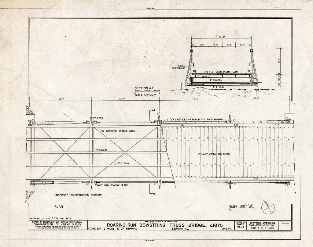 Blueprint HAER VA,10-Bed.V,2- (Sheet 2 of 3) - Roaring Run Bowstring Truss Bridge, Spanning Roaring Run, State Route 657, Bedford, Bedford City, VA