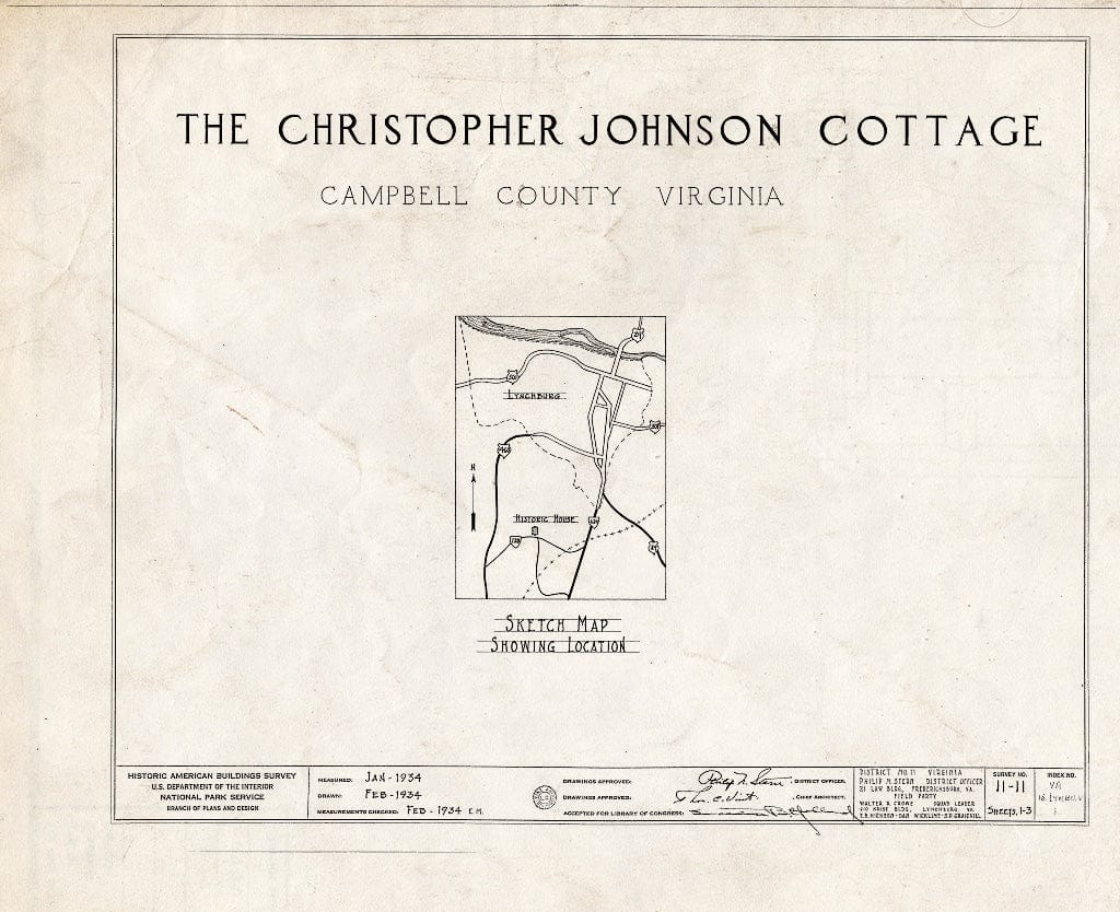 Blueprint HABS VA,16-LYNBU.V,1- (Sheet 0 of 3) - Christopher Johnson Cottage, State Route 126, Lynchburg, Lynchburg, VA