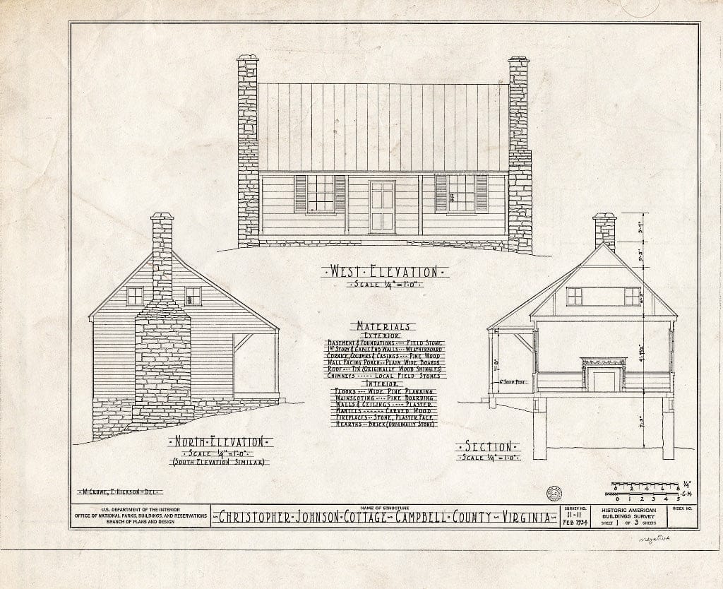 Blueprint HABS VA,16-LYNBU.V,1- (Sheet 1 of 3) - Christopher Johnson Cottage, State Route 126, Lynchburg, Lynchburg, VA