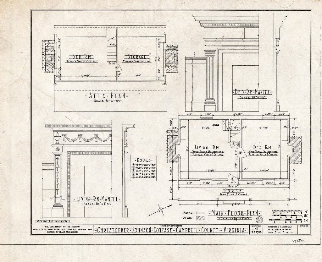 Blueprint HABS VA,16-LYNBU.V,1- (Sheet 3 of 3) - Christopher Johnson Cottage, State Route 126, Lynchburg, Lynchburg, VA