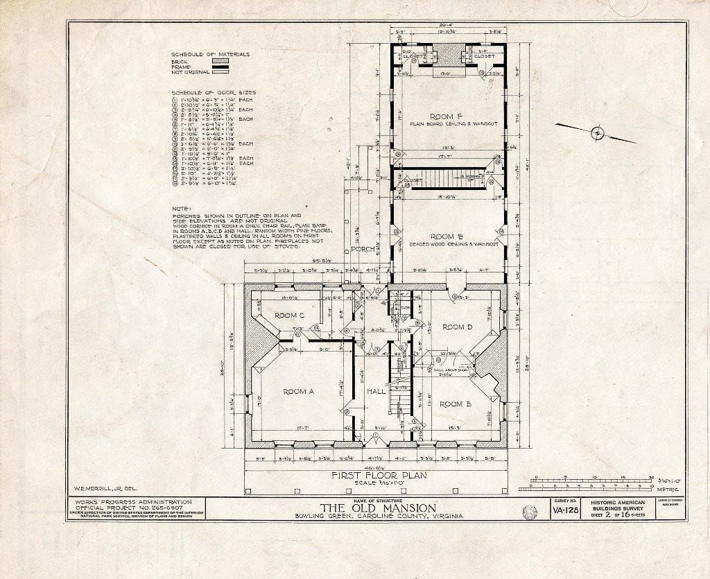 Blueprint HABS VA,17-BOGR,1- (Sheet 2 of 16) - Old Mansion, State Route 2 Vicinity, Bowling Green, Caroline County, VA