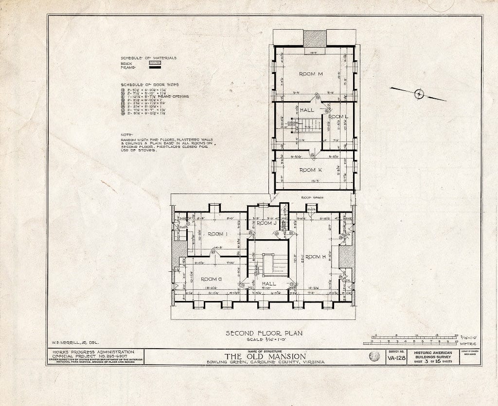 Blueprint HABS VA,17-BOGR,1- (Sheet 3 of 16) - Old Mansion, State Route 2 Vicinity, Bowling Green, Caroline County, VA