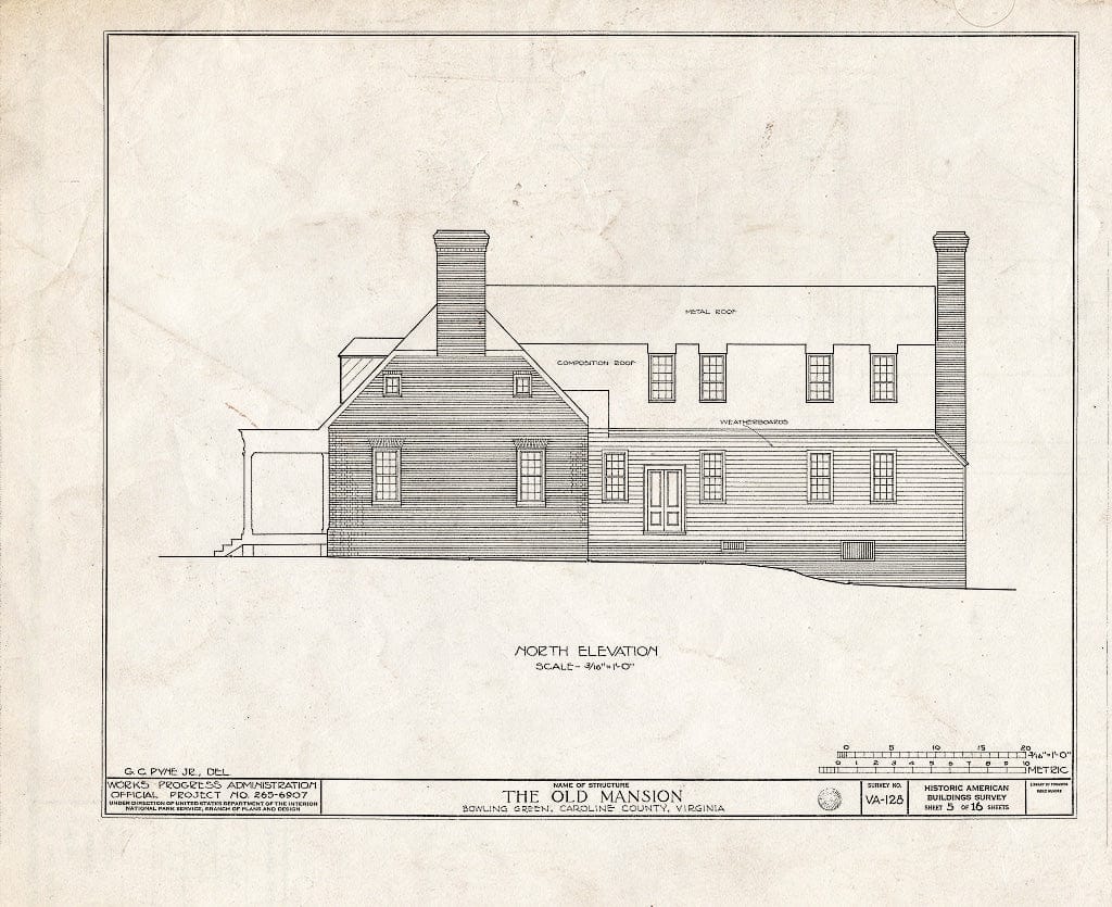 Blueprint HABS VA,17-BOGR,1- (Sheet 5 of 16) - Old Mansion, State Route 2 Vicinity, Bowling Green, Caroline County, VA