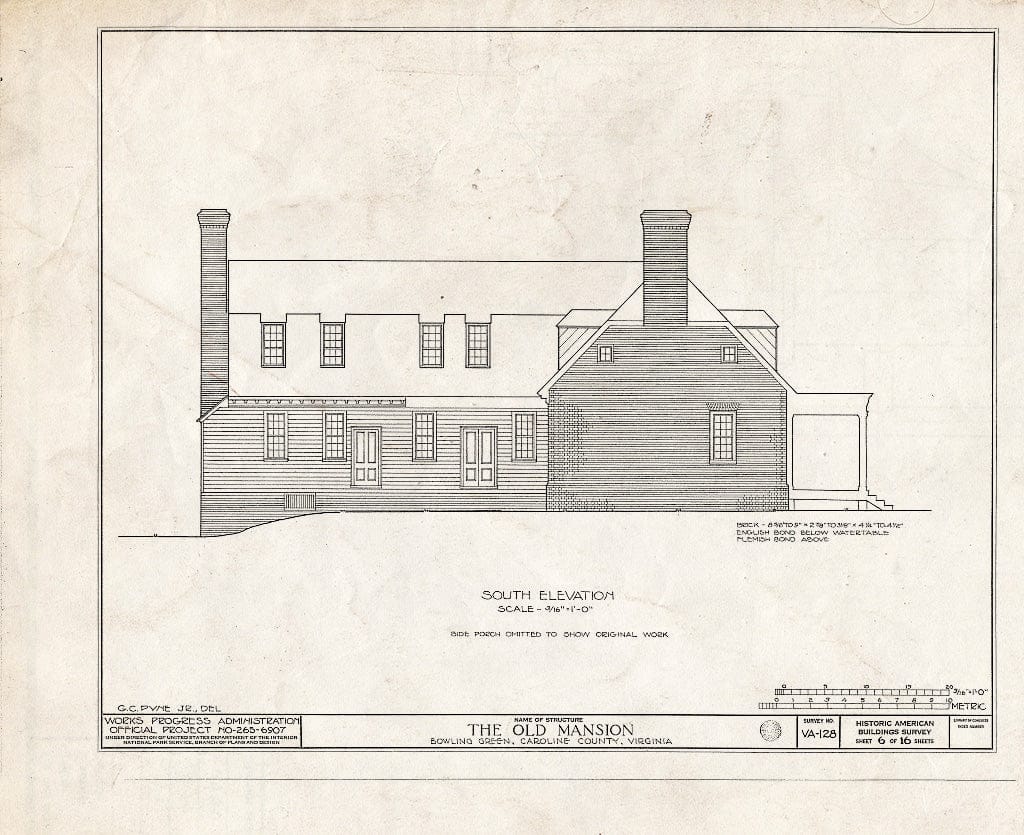 Blueprint HABS VA,17-BOGR,1- (Sheet 6 of 16) - Old Mansion, State Route 2 Vicinity, Bowling Green, Caroline County, VA