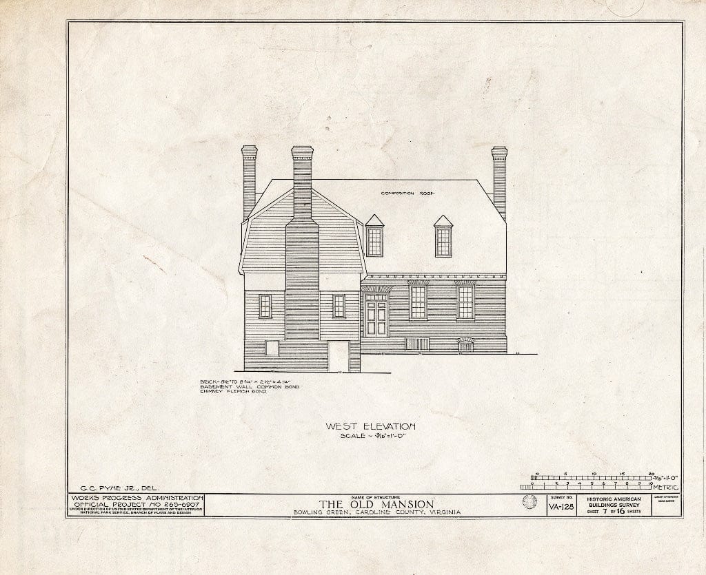 Blueprint HABS VA,17-BOGR,1- (Sheet 7 of 16) - Old Mansion, State Route 2 Vicinity, Bowling Green, Caroline County, VA
