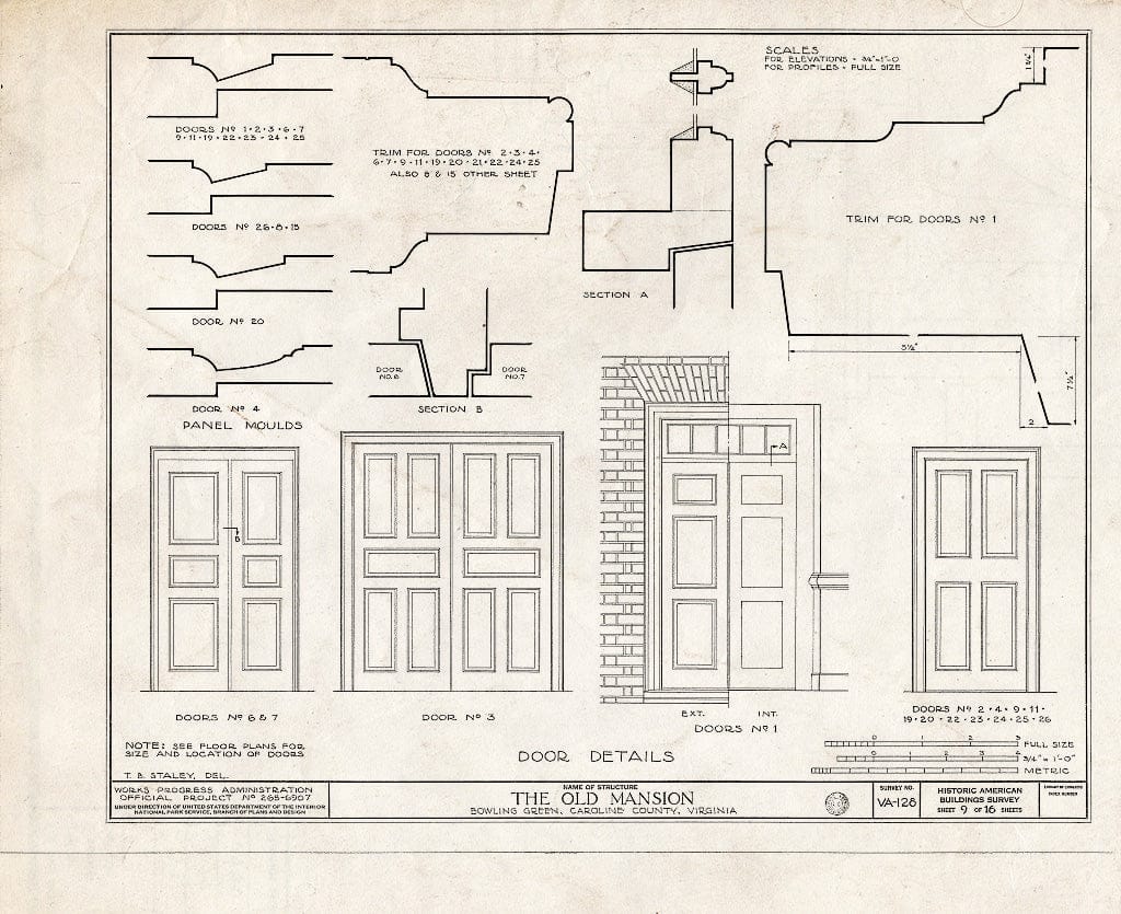 Blueprint HABS VA,17-BOGR,1- (Sheet 9 of 16) - Old Mansion, State Route 2 Vicinity, Bowling Green, Caroline County, VA