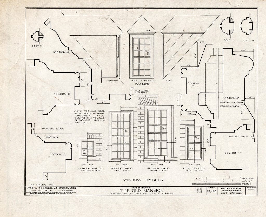 Blueprint HABS VA,17-BOGR,1- (Sheet 11 of 16) - Old Mansion, State Route 2 Vicinity, Bowling Green, Caroline County, VA