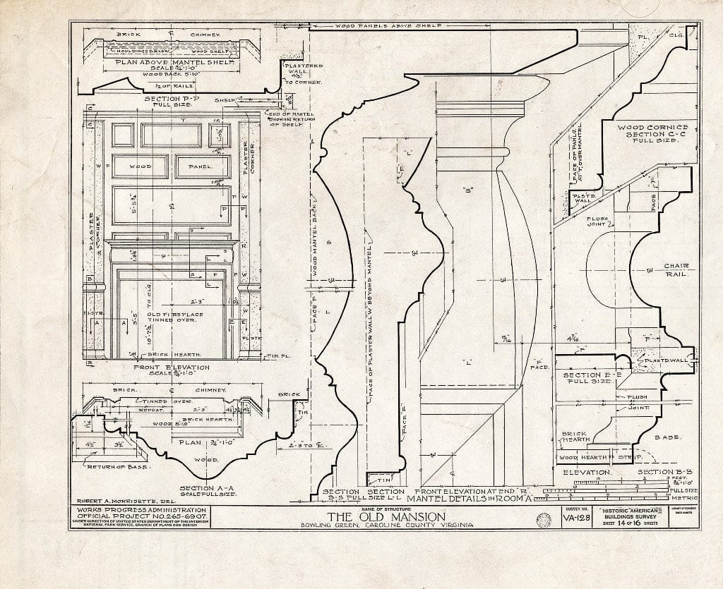 Blueprint HABS VA,17-BOGR,1- (Sheet 14 of 16) - Old Mansion, State Route 2 Vicinity, Bowling Green, Caroline County, VA