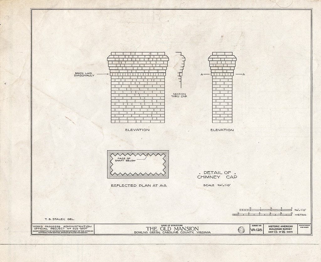 Blueprint HABS VA,17-BOGR,1- (Sheet 15 of 16) - Old Mansion, State Route 2 Vicinity, Bowling Green, Caroline County, VA