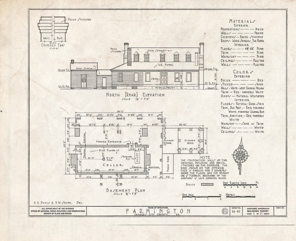 Blueprint HABS VA,19-Charc.V,2- (Sheet 1 of 11) - Farmington, Morris Creek Vicinity, Charles City, Charles City, VA