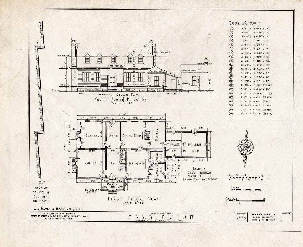 Blueprint HABS VA,19-Charc.V,2- (Sheet 2 of 11) - Farmington, Morris Creek Vicinity, Charles City, Charles City, VA