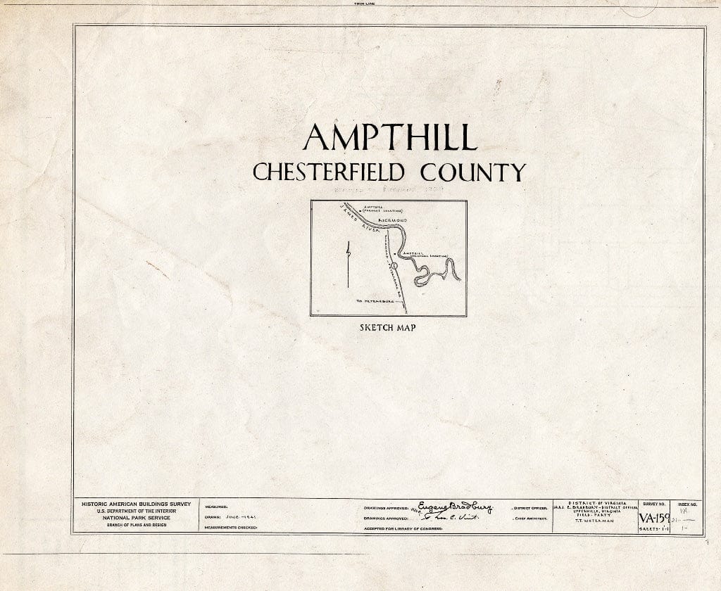 Blueprint HABS VA,21-,1- (Sheet 0 of 1) - Ampthill, (Moved to 211 Ampthill Road, Richmond, Virginia), Richmond, Independent City, VA