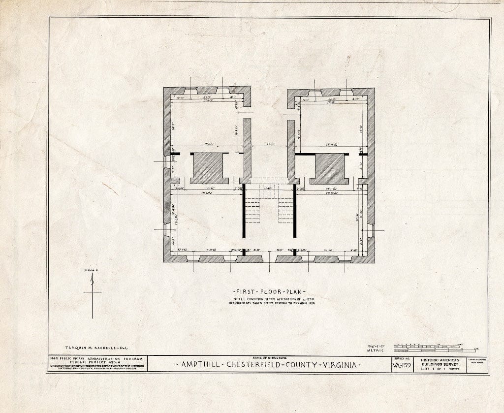 Blueprint HABS VA,21-,1- (Sheet 1 of 1) - Ampthill, (Moved to 211 Ampthill Road, Richmond, Virginia), Richmond, Independent City, VA