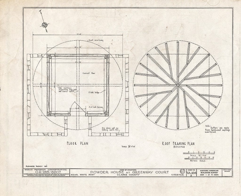 Blueprint HABS VA,22-WHIPO.V,1B- (Sheet 1 of 4) - Greenway Court, Powder House, State Route 658 Vicinity, White Post, Clarke County, VA