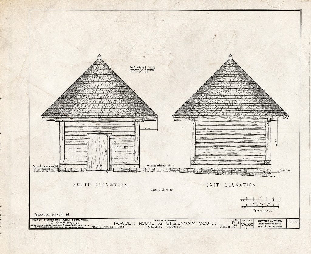 Blueprint HABS VA,22-WHIPO.V,1B- (Sheet 2 of 4) - Greenway Court, Powder House, State Route 658 Vicinity, White Post, Clarke County, VA
