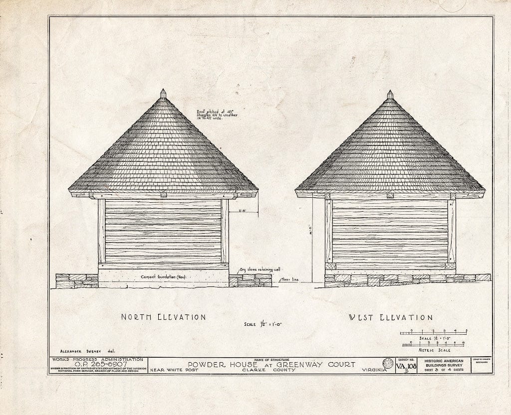 Blueprint HABS VA,22-WHIPO.V,1B- (Sheet 3 of 4) - Greenway Court, Powder House, State Route 658 Vicinity, White Post, Clarke County, VA