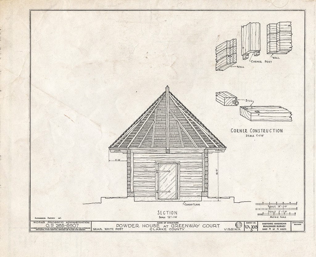 Blueprint HABS VA,22-WHIPO.V,1B- (Sheet 4 of 4) - Greenway Court, Powder House, State Route 658 Vicinity, White Post, Clarke County, VA