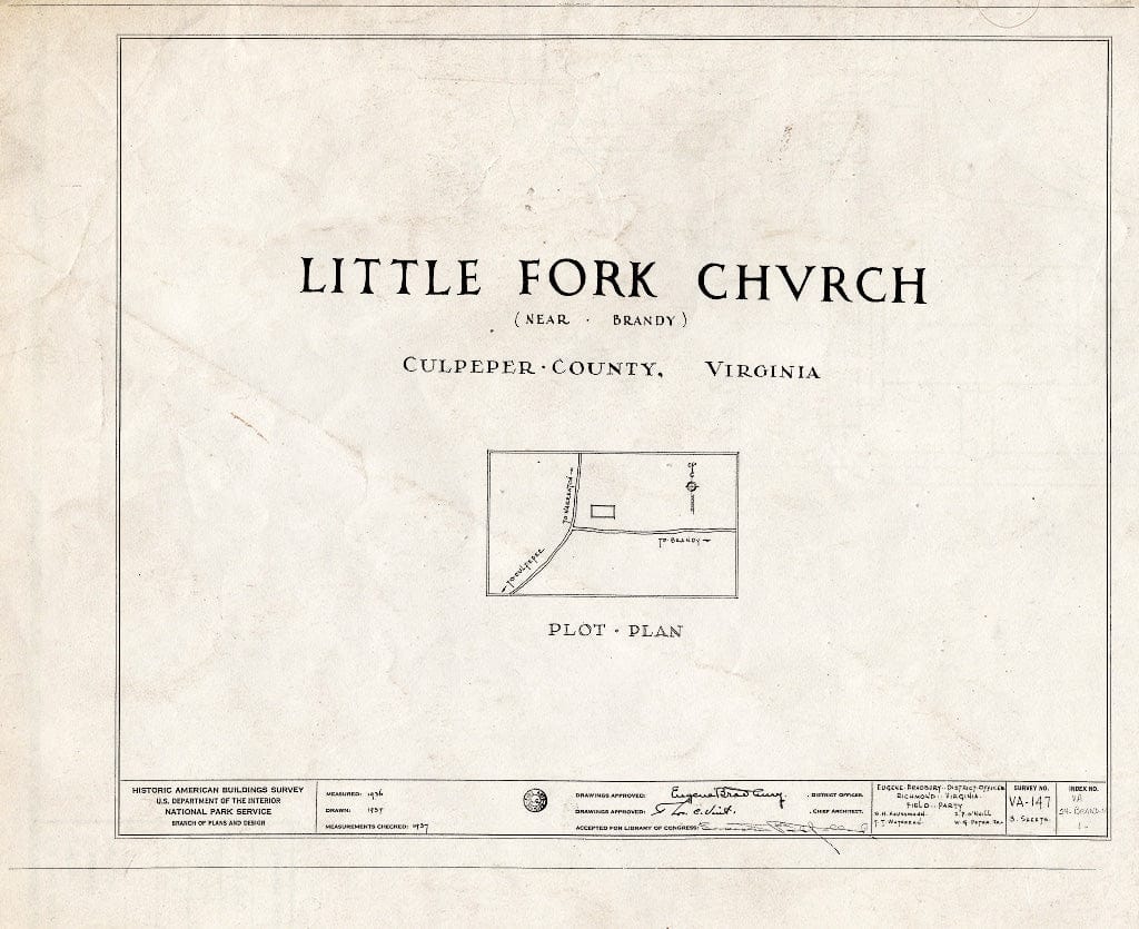 Blueprint HABS VA,24-,1- (Sheet 0 of 3) - Little Fork Church, State Routes 624 & 627, Brandy Station, Culpeper County, VA