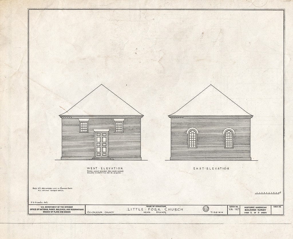 Blueprint HABS VA,24-,1- (Sheet 2 of 3) - Little Fork Church, State Routes 624 & 627, Brandy Station, Culpeper County, VA